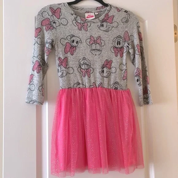 Disney Dresses | Nwot Disney Jr Minnie Mouse Girls Jersey & Tulle Glitter Sparkle Dress | Color: Gray/Pink | Size: 6xg | Disneybyrobin's Closet